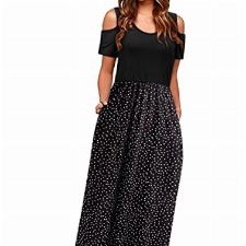 STYLEWORD Sommerkleid Damen Lang Maxikleid Sommer Elegant Freizeitkleid Kurzarm Kleider mit Taschen(Floral34,L)