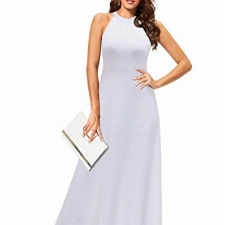 STYLEWORD Sommmerkleid Damen Lang Elegant Kleid Ärmellos Maxikleid Sommer für Hochzeit(Weiß,M)