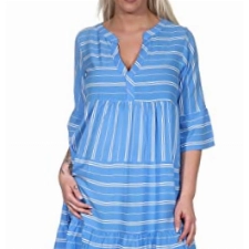 Sublevel Damen Viskose Mini Kleid LSL-413 Tunika mit Streifen Middle Blue M