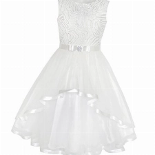 Sunny Fashion Mädchen Kleid Blume Nicht-gerade Weiss Belted Hochzeit Party Brautjungfer Gr. 146, Size 12