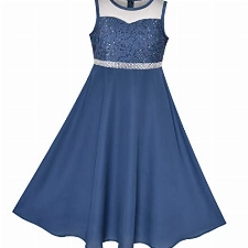 Sunny Fashion Mädchen Kleid Klassiker Blau Chiffon Brautjungfer Maxi Ball Kleid Gr. 122