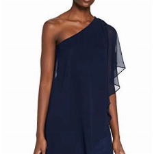 Swing Damen fließendes One-Shoulder Chiffonkleid (Bluse), Blau (Marine 300), 36