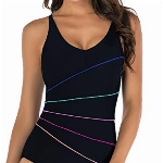 SYKT Damen Badeanzug Bauchweg Einteiler Sport Badeanzüge für Damen Bademode Push up,Schwarz,M