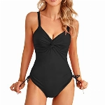 SYKT Damen Badeanzug One Piece V Ausschnitt Schwimmanzug Rückenfrei High Neck Schlankheits Falten Ruched Bauchweg Monokini Bademode,Schwarz,XXL