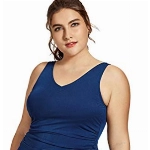 SYROKAN Damen Sport Badeanzug Bauchweg Große Größe Einteiler Figurformend ohne Bügel Marine 46