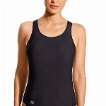 SYROKAN Damen Sport Badeanzug Einteiler One Piece B-H Cup Racerback Bademode Schwarz 75D