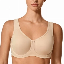 SYROKAN Damen Starker Halt Sports BH Große Brüste mit Bügel für Große Größen Beige 85D