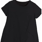 Tebreux Damen Sommer Tunika Tops Baumwolle Leinen T-Shirt Rundhals Kurzarm Strand Minikleid Schwarz XL