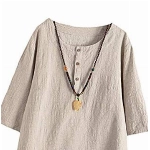 Tebreux Damen T-Shirt Tunika Sommer Baumwolle Leinen 3/4 Ärmel Bluse Oversize Oberteile Tops Aprikose XX-Large