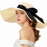 Tencoz Sonnenhut Damen, Strohhut Damen Faltbarer Floppy-Strohhut mit Breite Krempe und Schleife, Summer Beach Outdoor Hut UV Schutz UPF 50