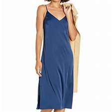 The Drop Damen Ana Silky Midi-Slip-Kleid mit V-Ausschnitt, Marineblau, XL