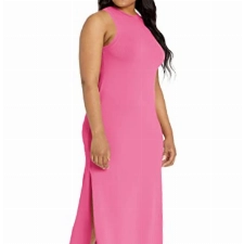 The Drop Damen Gabriela Maxikleid mit hohem Halsausschnitt, A-Linie, Seitenschlitz, Rosa., XX-Small