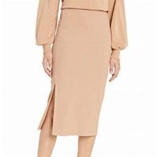 The Drop Damen Veronique Rock mit Schlitz, hohe Taille, Praline, S