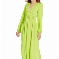 The Drop Maxikleid für Damen, Shelly Tiefer V-Ausschnitt, Langarm, Limettengrün, XXS