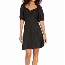 The Drop Mini-Kleid für Damen, Nala, aus Leinen mit Twist-Detail auf der Vorderseite, Schwarz, L