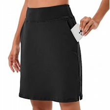 Timuspo Damen Schwarzer Langer Glof-Rock, lässiger Reiserock, Arbeitsrock mit Innenhose, Laufrock, Sportschuh