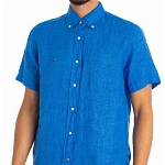 Tommy Hilfiger Herren Hemd Pigment Dyed Linen Leinenhemd, Blau (Copenhagen Blue), L