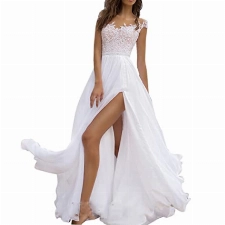 Tomwell Damen Elegant Maxi Kleider V-Ausschnitt Lang Abendkleid Festlich Cocktail Herbstkleider Elegant Hochzeitkleid Brautkleid F Weiß M