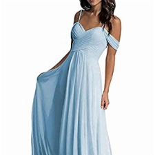 Tomwell Damen Kleid Party Spitzenkleid Cocktailkleid Ärmellos Elegante Hochzeit Kleider Lange Brautjungfernkleid A Blau M