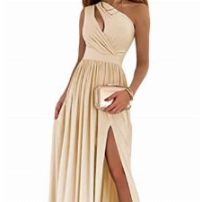 Tomwell Damen Wickelkleid Langes Abendkleid Hochzeit Brautjungfernkleid Bodenlang Partykleid Cocktailkleid V-Ausschnitt Rückenfrei Maxikleid Sommer Strandkleid B Khaki S