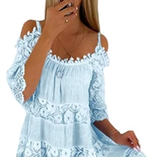 Tomwell Sommerkleid Damen Knielang V-Ausschnitt Ärmellos Rückenfrei A Linie Abendkleider Elegant Festlich Kleid für Hochzeit Sexy Sommer Spitzen Boho Kleid Strandkleid A Blau L