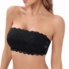 Trägerloser Bandeau BH Damen BH ohne Träger Gepolsterter BH Trägerlos mit Transparenten Trägern(Schwarz,S)