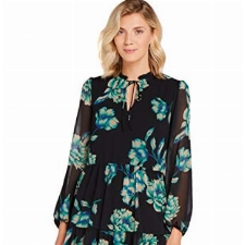 Truth & Fable CBTF065 Partykleid, Mehrfarbig (Blue Oriental Floral), XXL