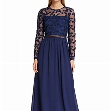 TRUTH & FABLE Damen Maxi A-Linien-Kleid aus Spitze, Blau (Blue), XS