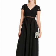 TRUTH & FABLE Damen Maxi A-Linien-Kleid aus Spitze, Schwarz (Black), S