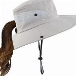 Uhky Damen Herren Sommer Sonnenhut breite Krempe Outdoor UV-Schutz Hut Faltbarer Pferdeschwanz Bucket Cap für Strand Angeln Wandern, Pure Beige, One size