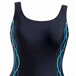 Ulla Popken Damen große Größen Übergrößen Plus Size Badeanzug, Pipings, Unterbrustband, Vorderfutter schwarz 44 747874100-44