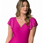 Ulla Popken Damen, Lasercut-Muster, Softcups, Flügelärmel Badeanzüge, Wild Flower, 60