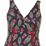 Ulla Popken Damen Mohnblumen Farn Badeanzug, Outerspace, 56