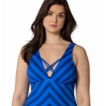Ulla Popken Damen Zigzag Badeanzug, blau, 52