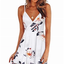 ULTRANICE Damen Sommerkleider Blumenmuster Kleid V-Ausschnitt Strandkleid Verstellbaren Spaghettiträger Rüschen Freizeitkleid(Floral02,Medium)