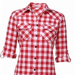 UNibelle Kariertes Hemd Damen mit Knopfleiste Bluse Karo Hemddbluse Casual Tops Oberteil mit einstellbare Ärmeln, Wassermelonenrot S