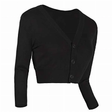 Urban GoCo Damen V-Ausschnitt Kurz-Strickweste Strickjacke (L, schwarz)