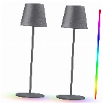 uuffoo Tischlampe kabellos, Touch Dimmbar 8 Farben LED tischlampe Dimmbare,Led tischleuchte kabellos Metall Outdoor, IP45 Wasserdichte für Aussen Schlafzimmer Bar Restaurant (Grau,2 stk)
