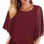 VAFOLY Damen Business Tops Rot Modische Damen blusen und Tops für Die Arbeit Lässige Kurzarm Shirt für Damen Leichte Chiffon Bluse Sommer Tunika Tops für Leggings Weinrot M