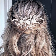 Vakkery Braut Blume Hochzeit Haar Reben Kristall Haarteil Braut Haarschmuck für Frauen und Mädchen (Silber)