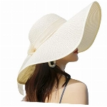 VASANA Damen Sommerhut mit breiter Krempe und großer Schleife, für den Garten, Strand, Sonnenhut, große Sommer-Sonnenhut, Strohkappe, Party, Garten, Reisen