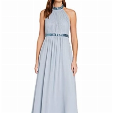 Vera Mont VM Damen A-Linie Partykleid 2514/5000, Maxi, Einfarbig, Gr. 44, Blau (Blue Fog 8470)