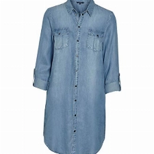 VERO MODA Damen Jeans Blusen-Kleid Silla 10184172 Light Blue Denim M