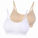 Vertvie Womens Strech Duenn Ohne Buegel Push up Yoga Sports BH Bra Top Set Fuer Fitnesstraining Polsterung 2er/3er Pack(Weiß + Hautton, Größe L/Etiketten XL)