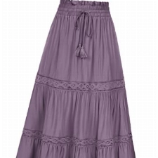 Viktorianische Damen Rock Vintage Retro Festlich Lange mit Kordelzug Röcke Lila M