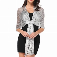 vimate Silberschal für Damen, Glitzer Metallic Schal und Wraps für Evening Patry Kleider (DE-Silver)