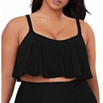 Viottiset Damen Übergröße 2-Teiliges Tankini-Set Bauchkontrolle Rüschen Geraffte Badeanzüge Crop-Top Bikini Schwarz 4XL