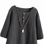 Vogstyle Damen Baumwoll Leinen Tunika T-Shirt Jacquard Oberseiten, Grau, XXL