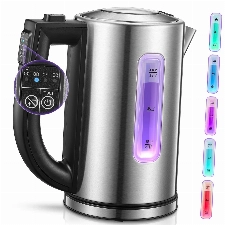 Wasserkocher 2200W Edelstahl 1,7L mit LED Beleuchtung-Farbe je nach Temperaturwahl 50, 70, 80, 90, 100 °C | 2 Std Warmhaltefunktion| Kalk-Filter