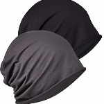 WELROG Chemo Hat Mütze für Frauen Kopftuch Superweicher Slouchy Turban Kopfbedeckung Kopfwickel Chemo Headgear Head Wraps Schlafhut gegen Krebs und Haarausfall Schwarz + Dunkelgrau （Einschichtig）